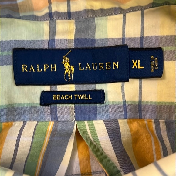 Ralph Lauren Beach Twill Plaid Shirt Short Sleeve Cotton Button Front Pocket XL - Picture 2 of 14